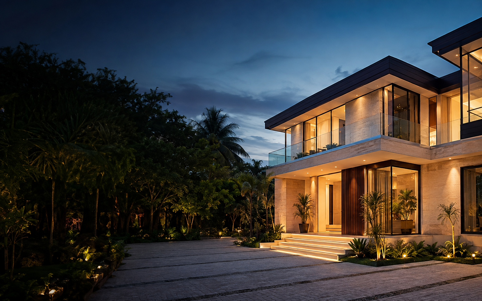 Contemporary luxury home at dusk